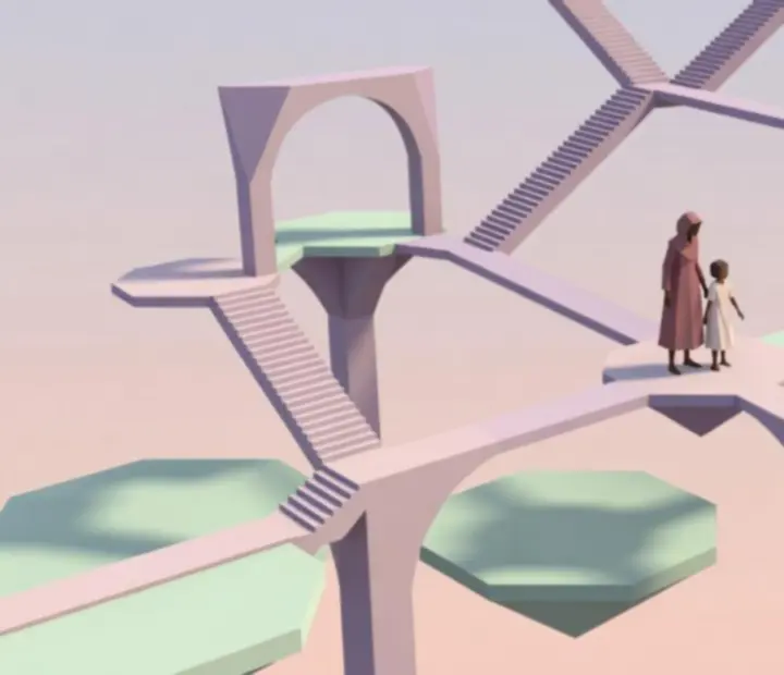 Ro és gyermeke egy lebegő, geometrikus útvonalon halad át Monument Valley 2-ben