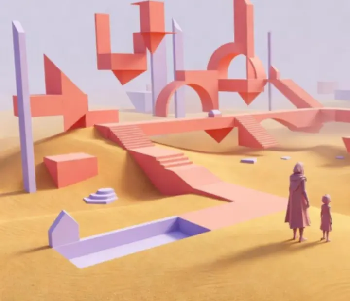 Geometrikus, letisztult pályaterv a Monument Valley 2 egyik szintjén
