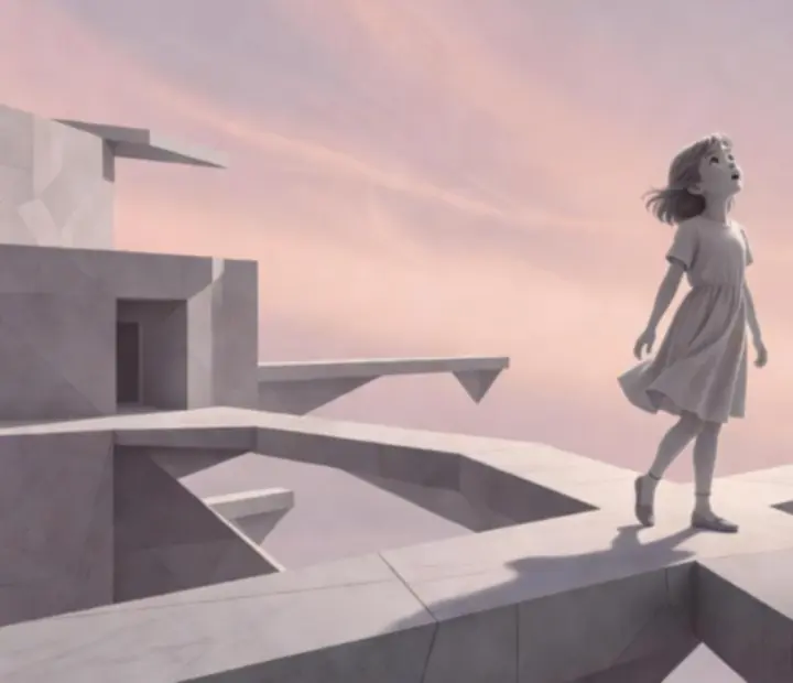 Ro kislánya egy geometrikus puzzle-jelenetben Monument Valley 2 egyik pályáján