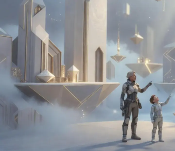 Hangulatos, absztrakt táj Ro és gyermekével a Monument Valley 2 történetének egyik pillanatában